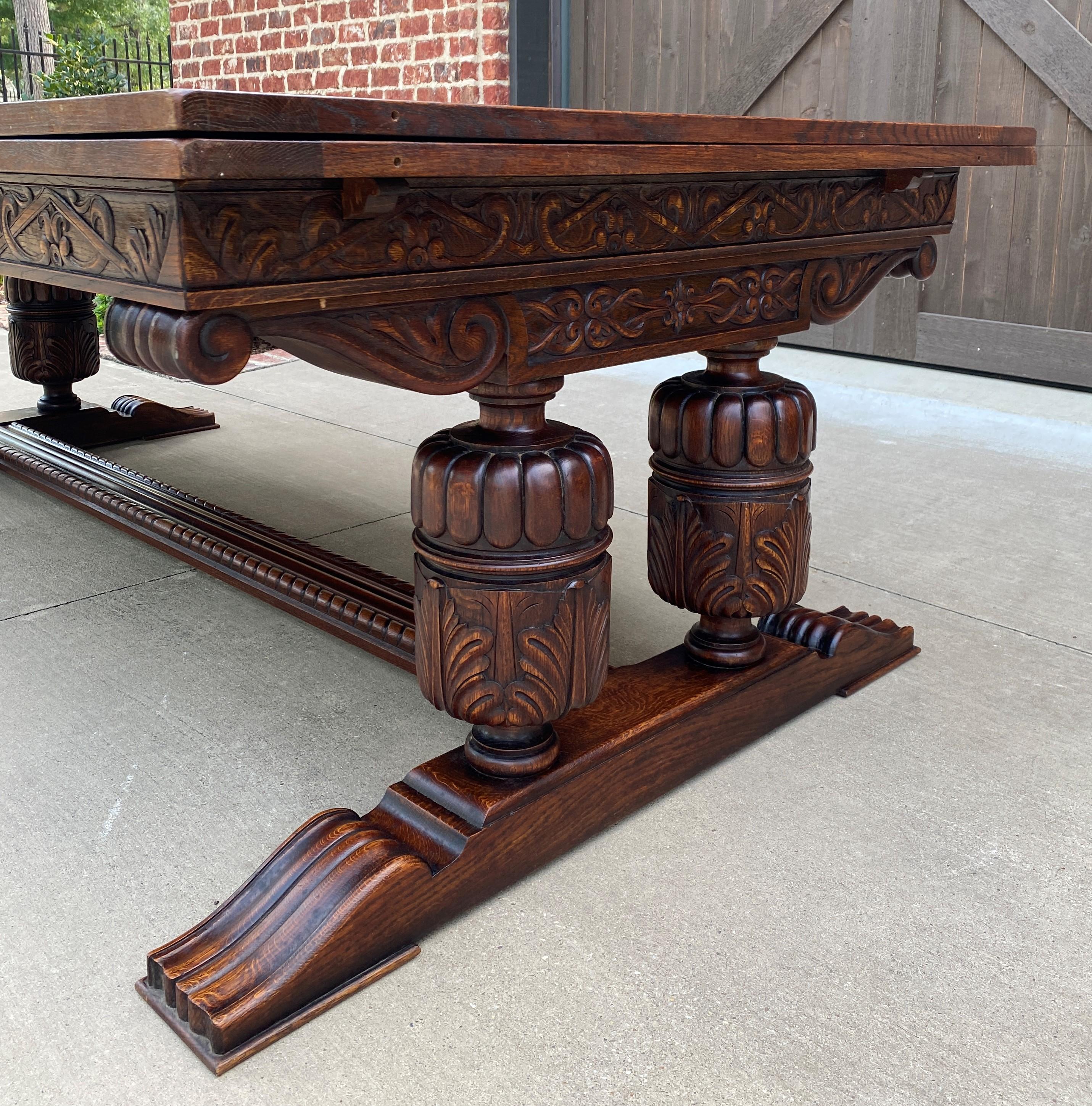 Renaissance Revival Antique French Farmhouse Table Desk Conference Draw Leaf Table Oak Pedestal