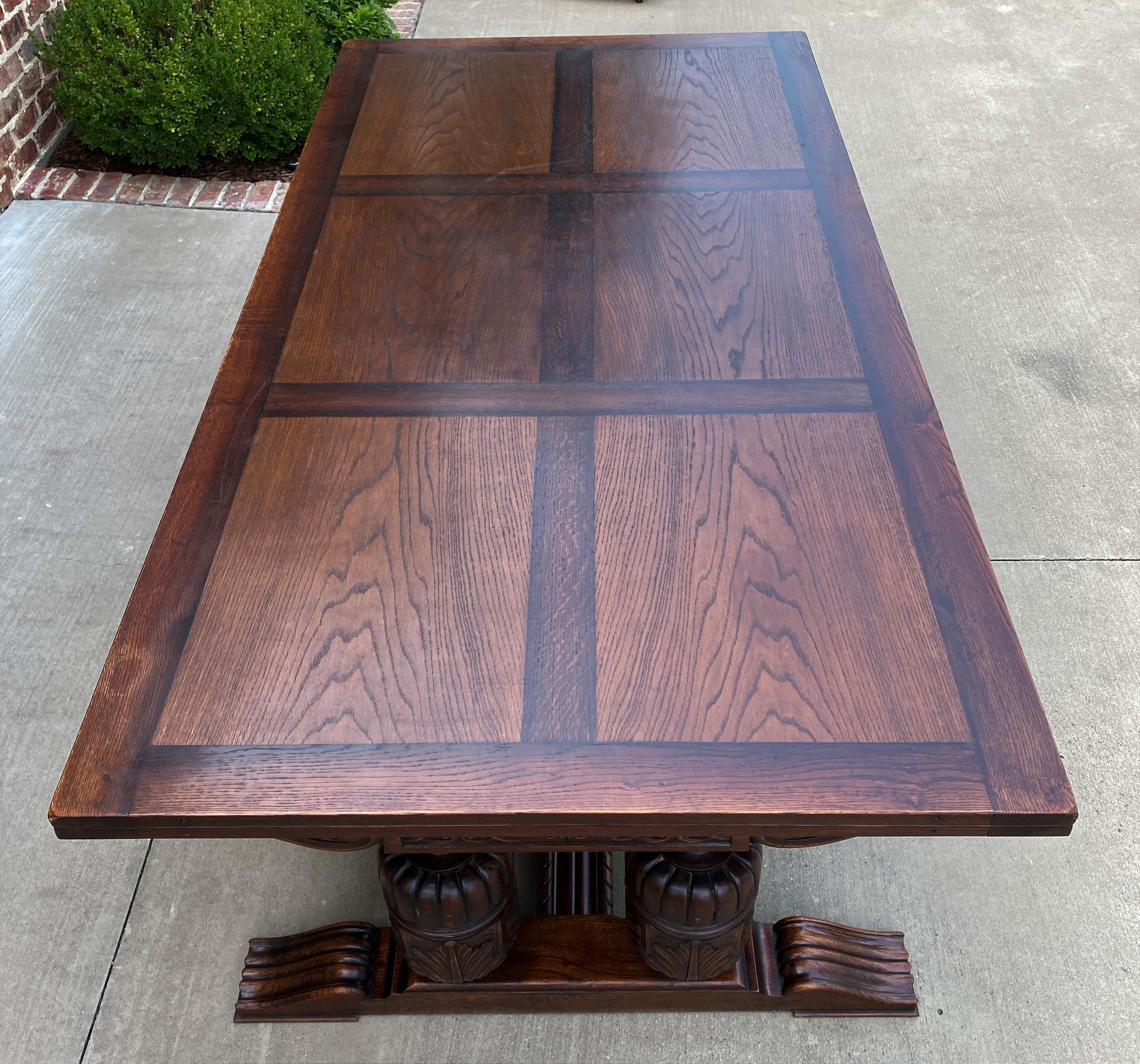 Carved Antique French Farmhouse Table Desk Conference Draw Leaf Table Oak Pedestal