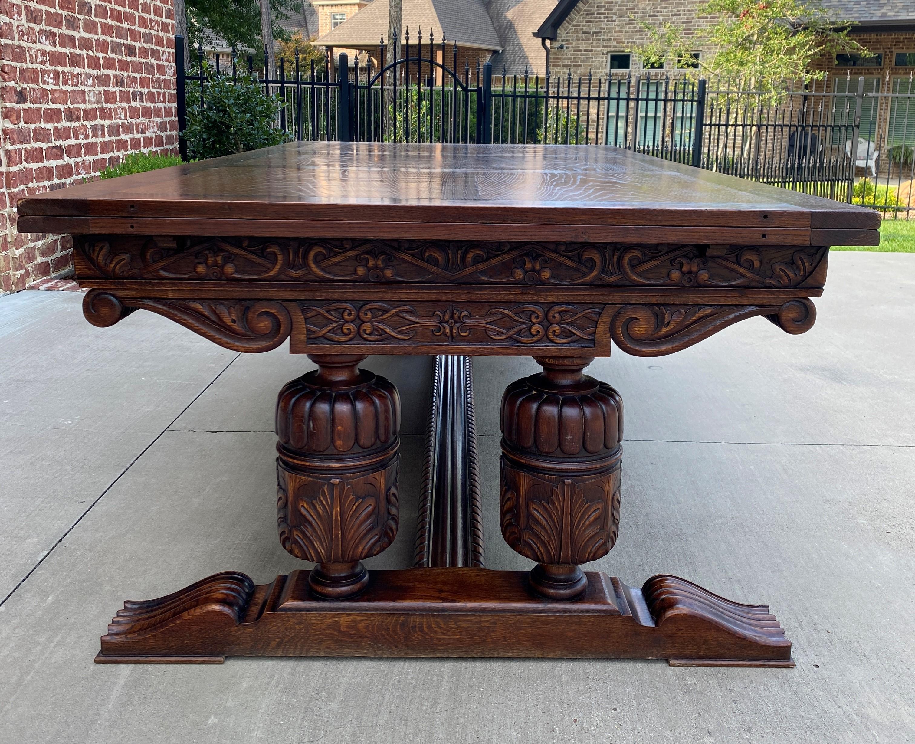 Antique French Farmhouse Table Desk Conference Draw Leaf Table Oak Pedestal In Good Condition In Tyler, TX