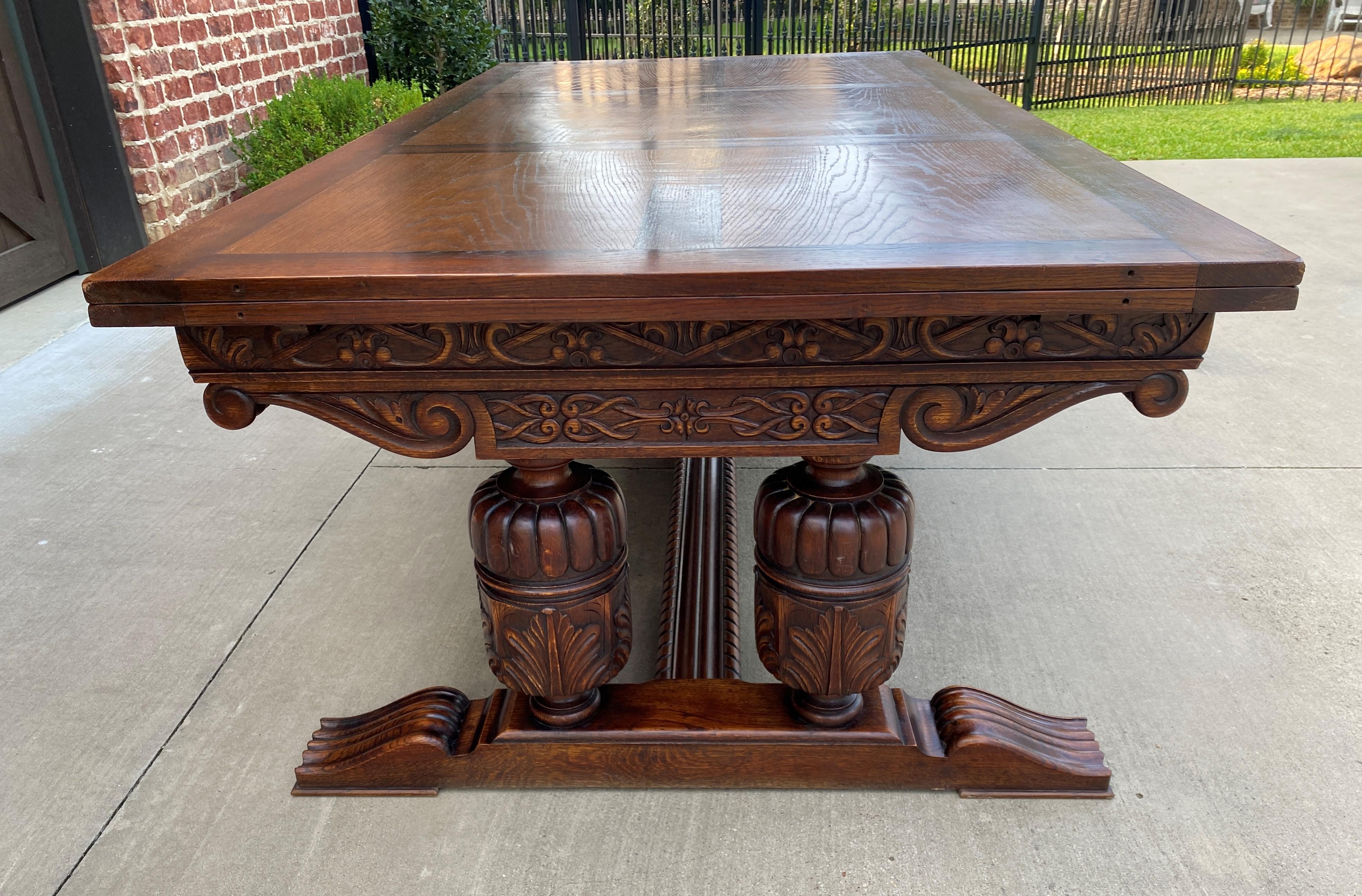 Early 20th Century Antique French Farmhouse Table Desk Conference Draw Leaf Table Oak Pedestal