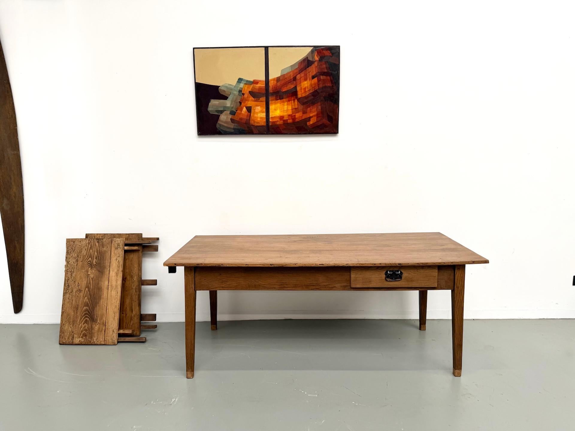 French Provincial Antique french farmhouse table in solid oak For Sale