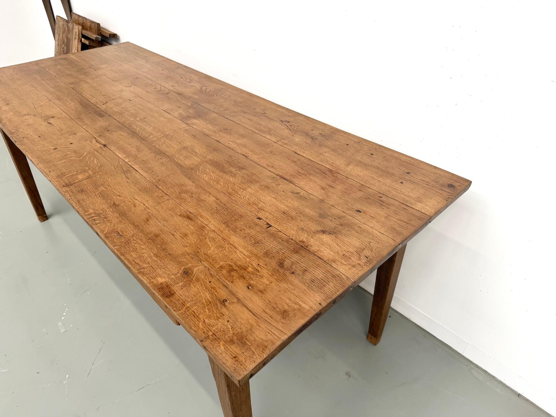 Late 19th Century Antique french farmhouse table in solid oak For Sale