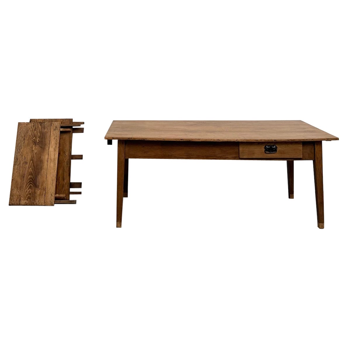 Mesa de granja francesa antigua de roble macizo
