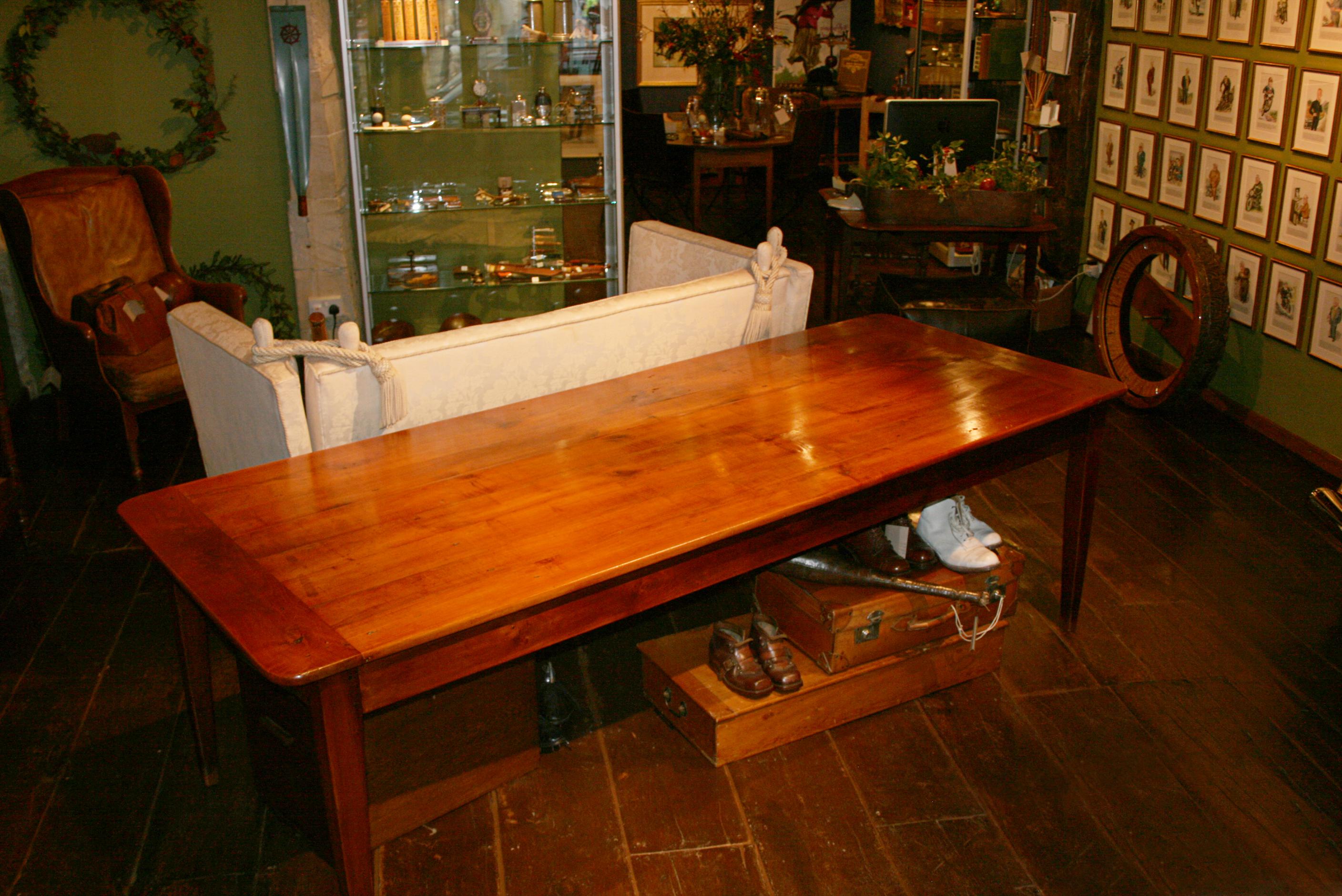 Antique French Farmhouse Table with Bred Slide and Drawer 4
