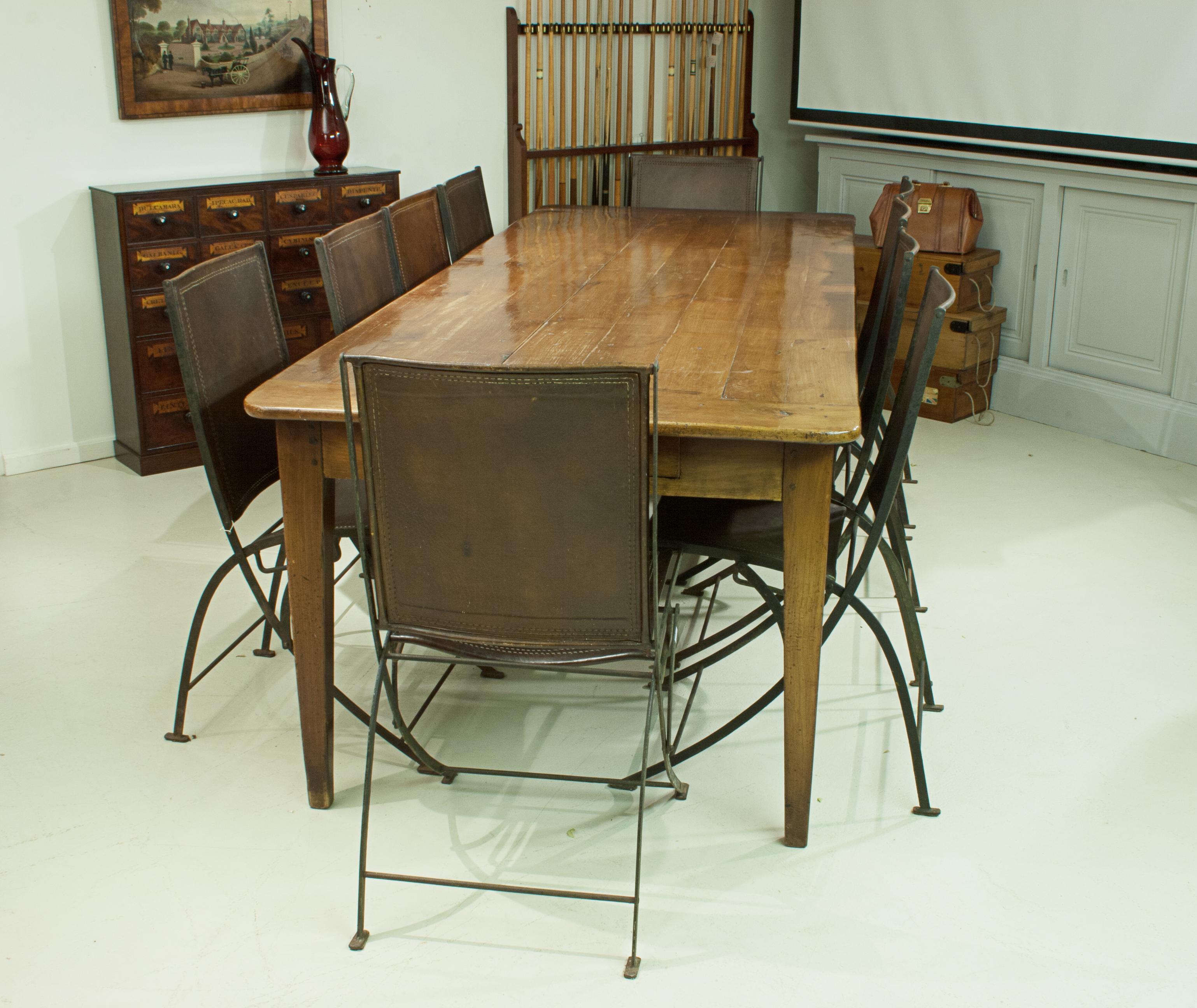 Country Antique French Farmhouse Table with Bred Slide and Drawer