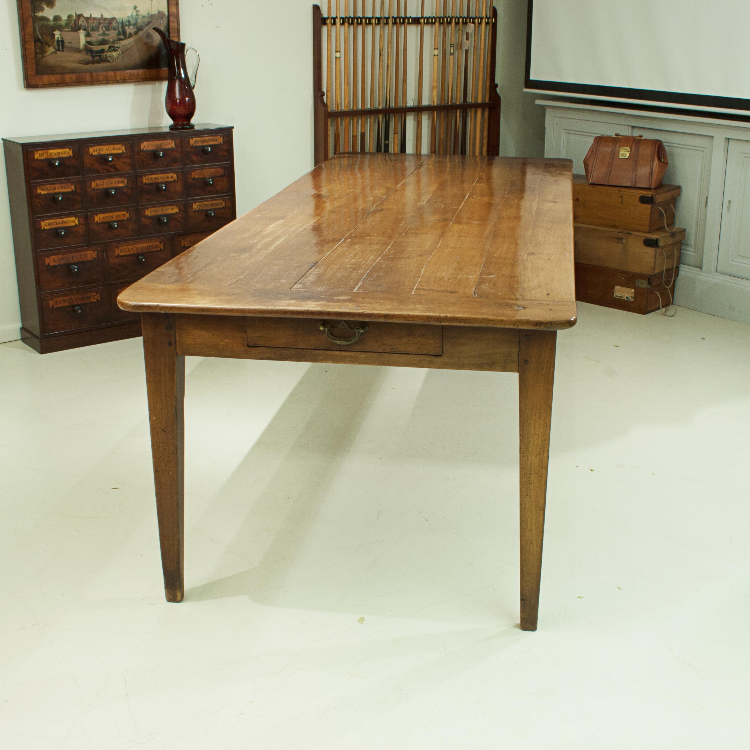 Fruitwood Antique French Farmhouse Table with Bred Slide and Drawer