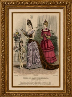 Antique French Fashion Plate, Paris Ladies with Fan & Child, c.1880