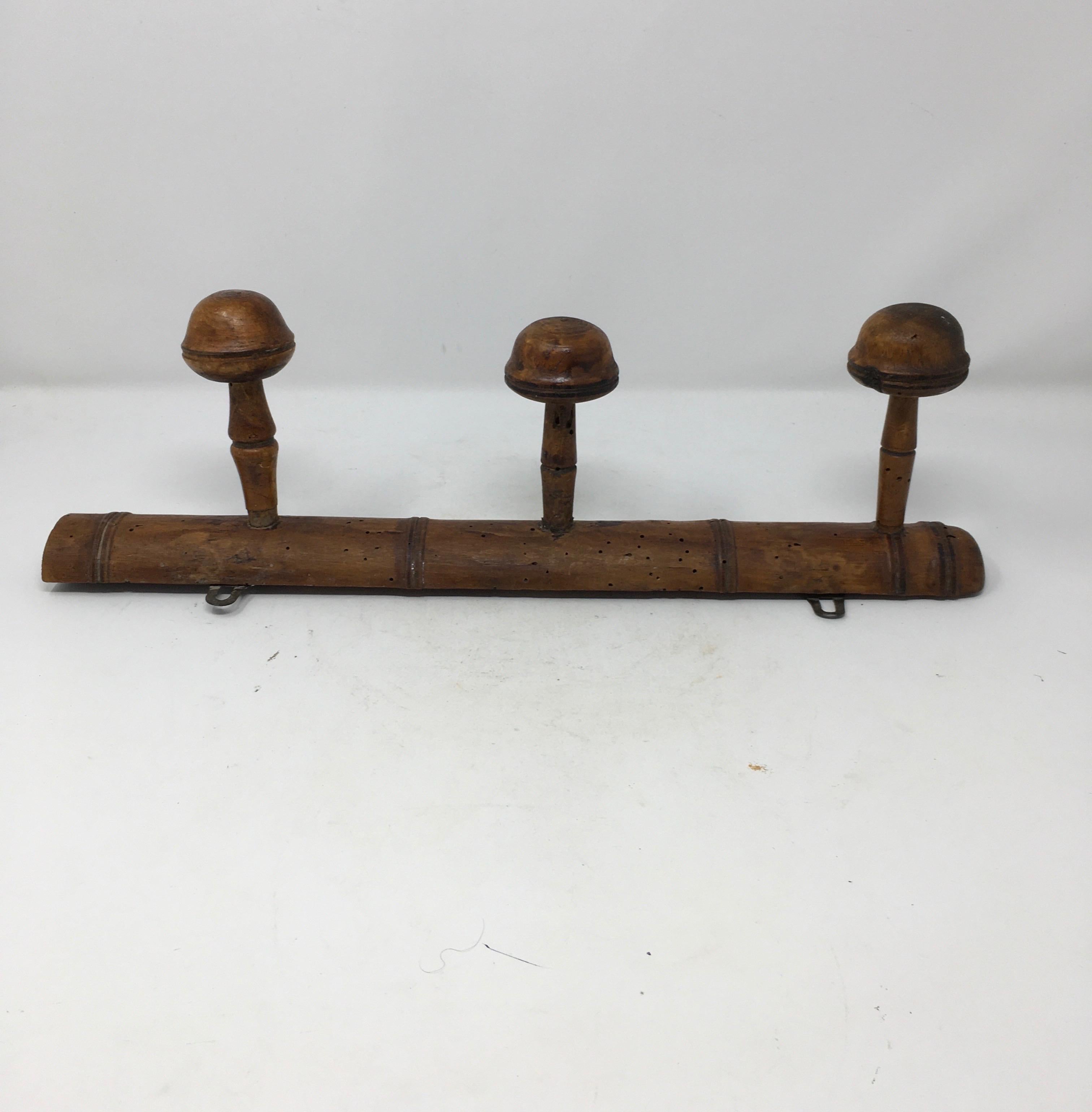 Antique French Faux Bamboo 3 Hook Coat Rack 6