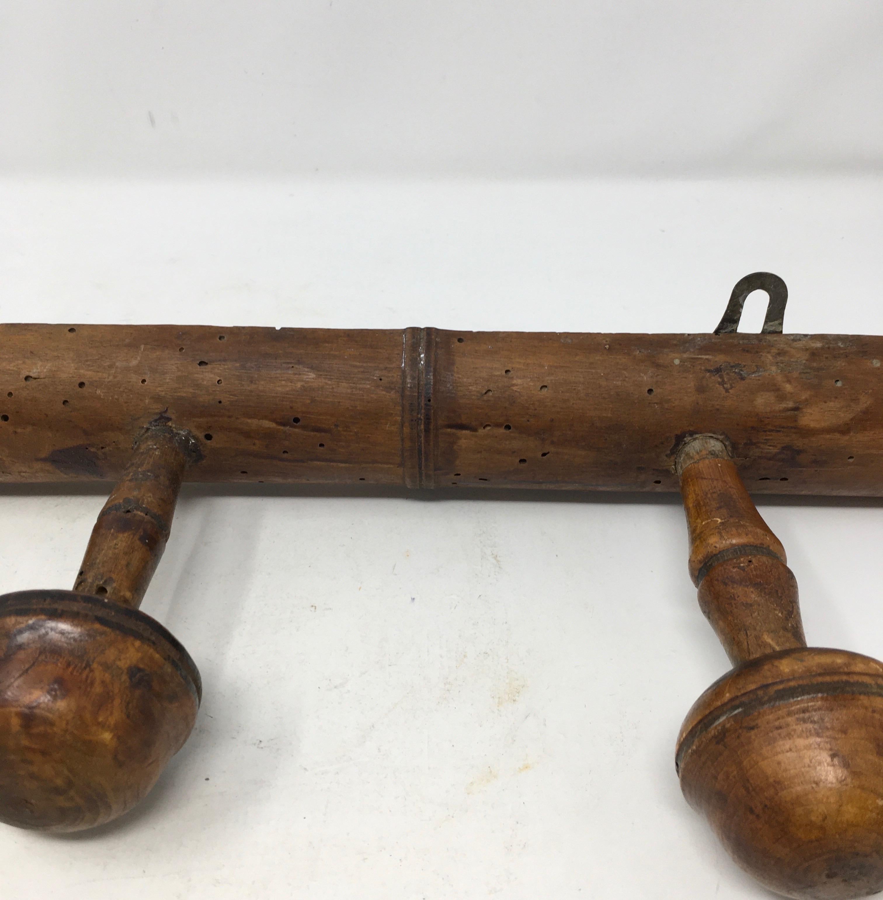 Antique French Faux Bamboo 3 Hook Coat Rack In Good Condition In Houston, TX