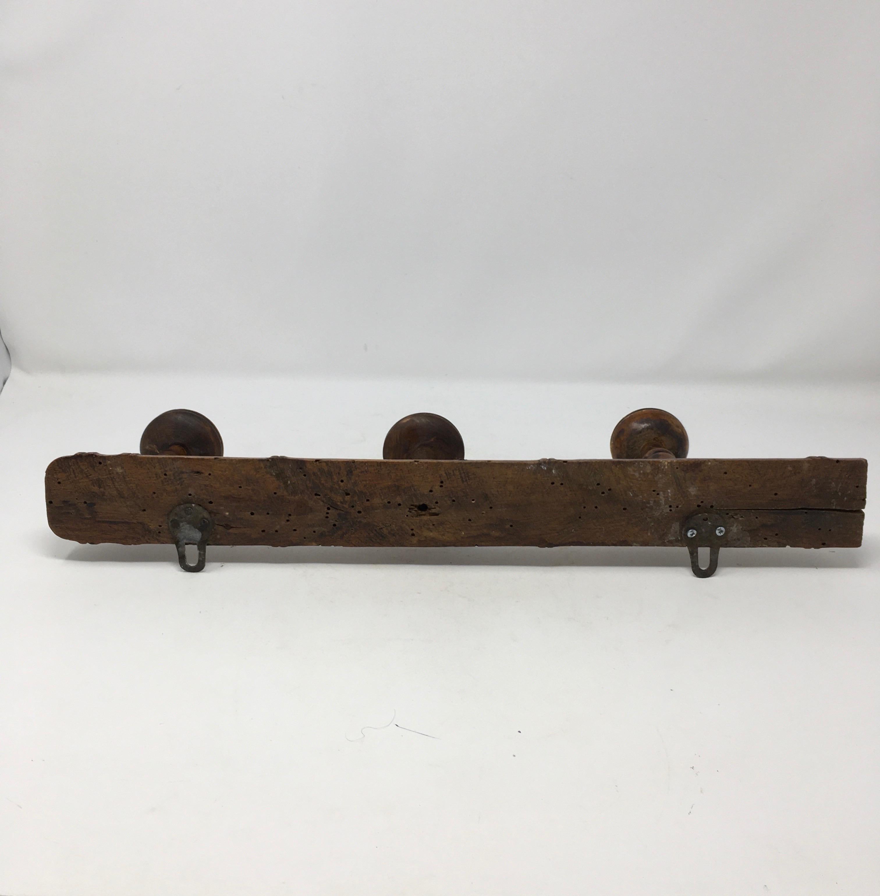 Wood Antique French Faux Bamboo 3 Hook Coat Rack