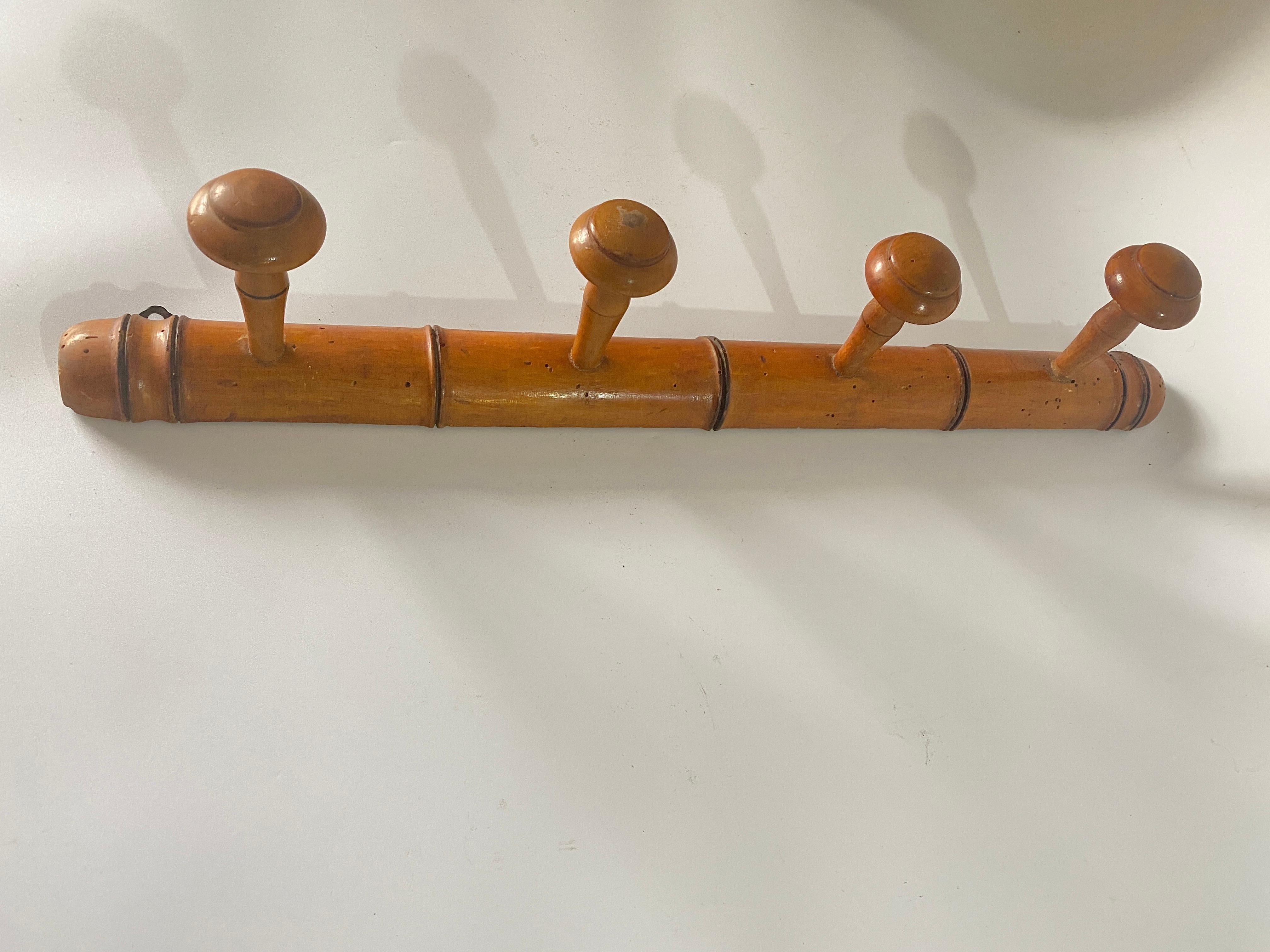 Antique French Faux Bamboo Carved Coat & Hat Rack, circa 1920 In Good Condition In Auribeau sur Siagne, FR