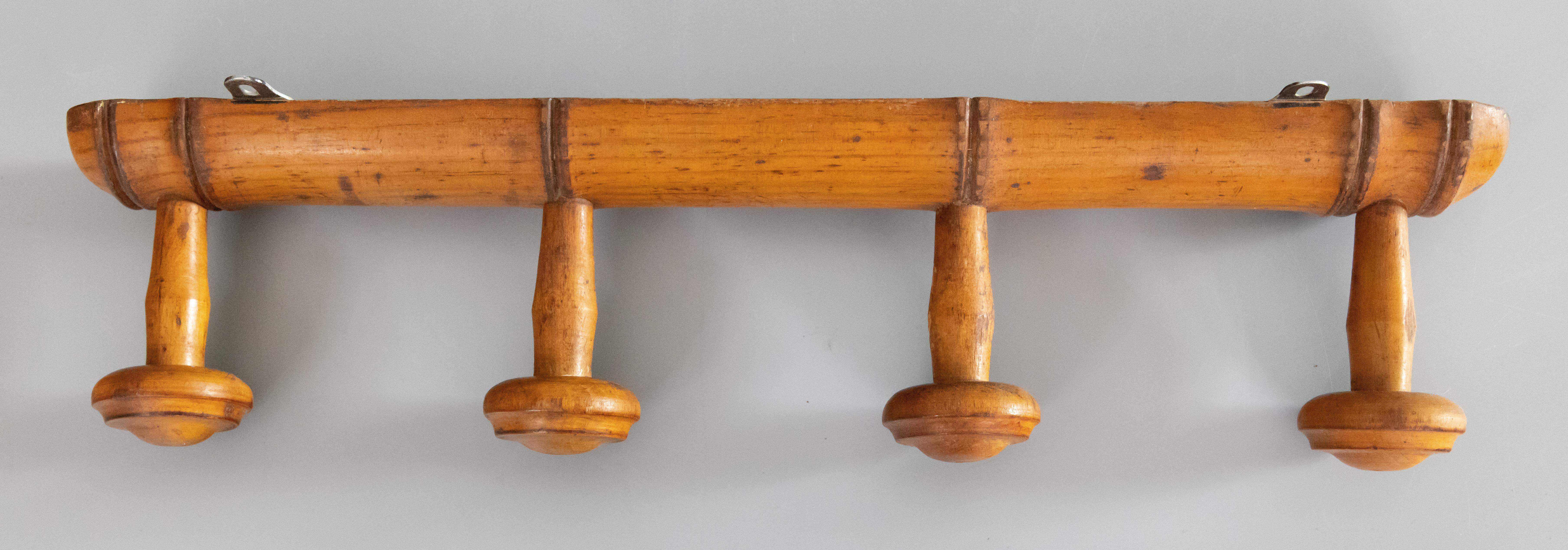 20th Century Antique French Faux Bamboo Carved Coat & Hat Rack, circa 1920