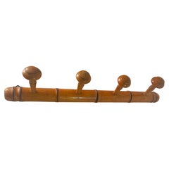 Antique French Faux Bamboo Carved Coat & Hat Rack, circa 1920