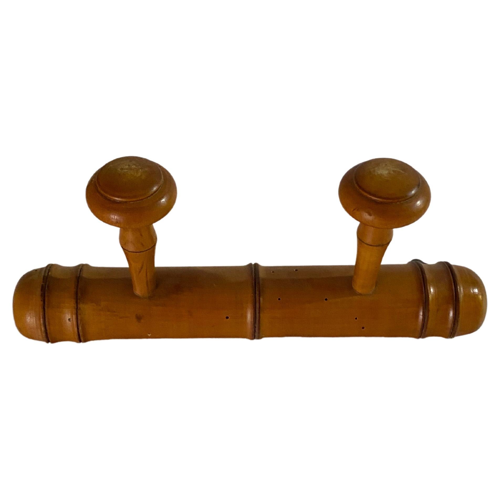 Antique French Faux Bamboo Carved Coat & Hat Rack, circa 1920 For Sale