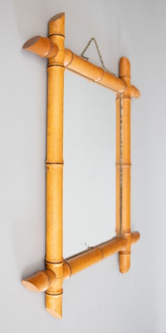 Antique French Faux Bamboo Carved Mirror, Circa 1900