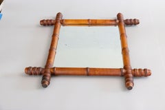 Antique French Faux Bamboo Carved Mirror, circa 1900
