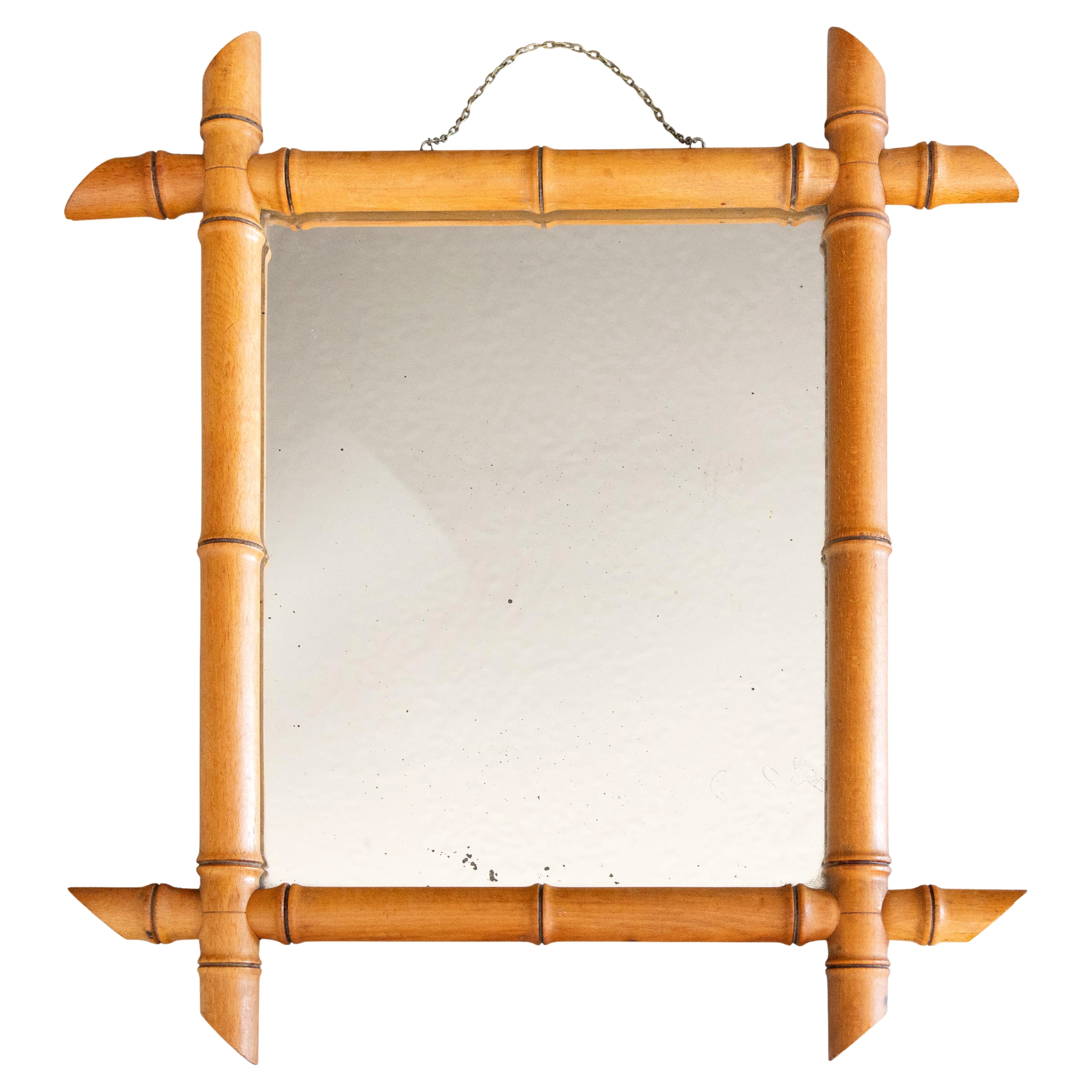 Antike Französisch Faux Bambus geschnitzt Spiegel, CIRCA 1900 im Angebot