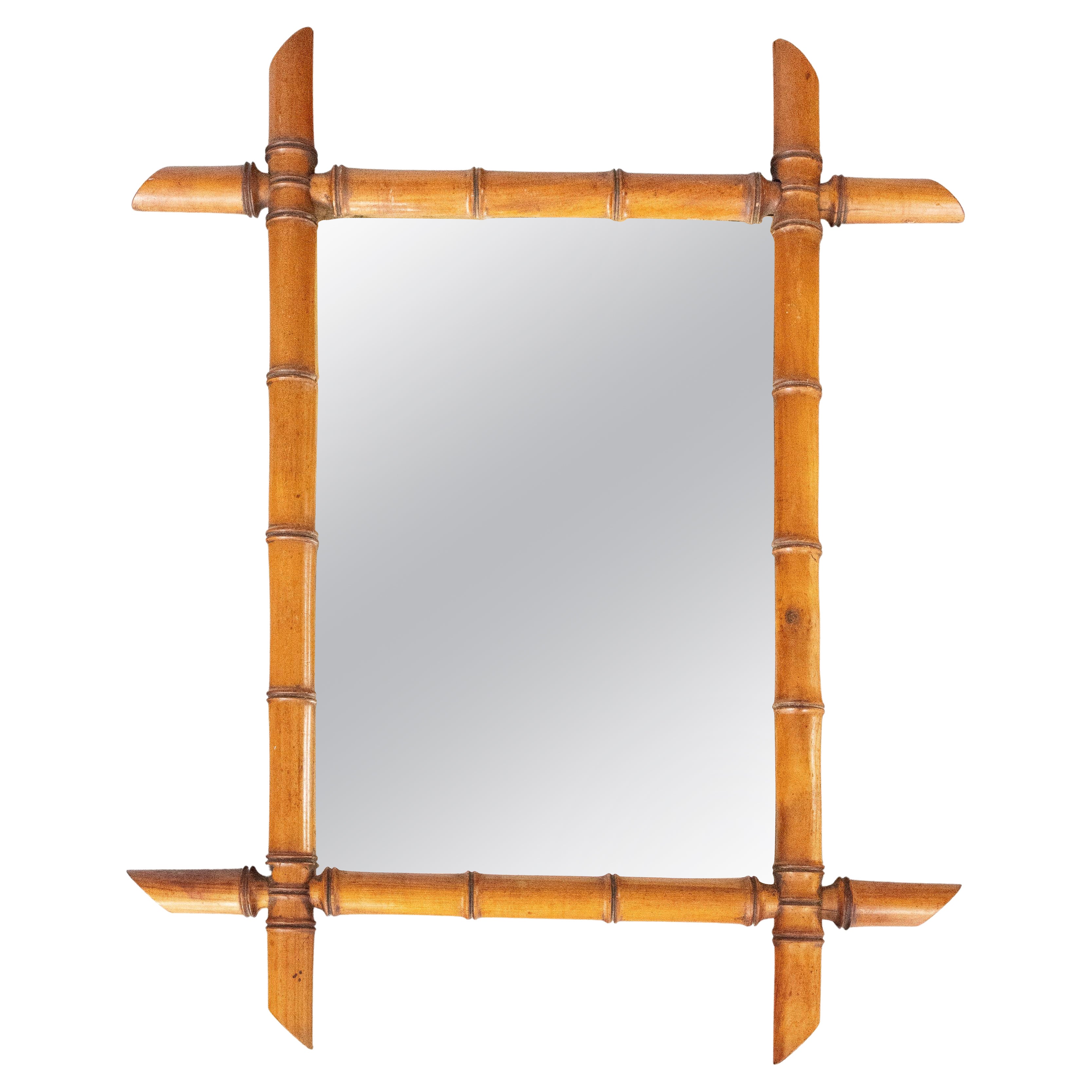 Antique French Faux Bamboo Carved Mirror, circa 1900