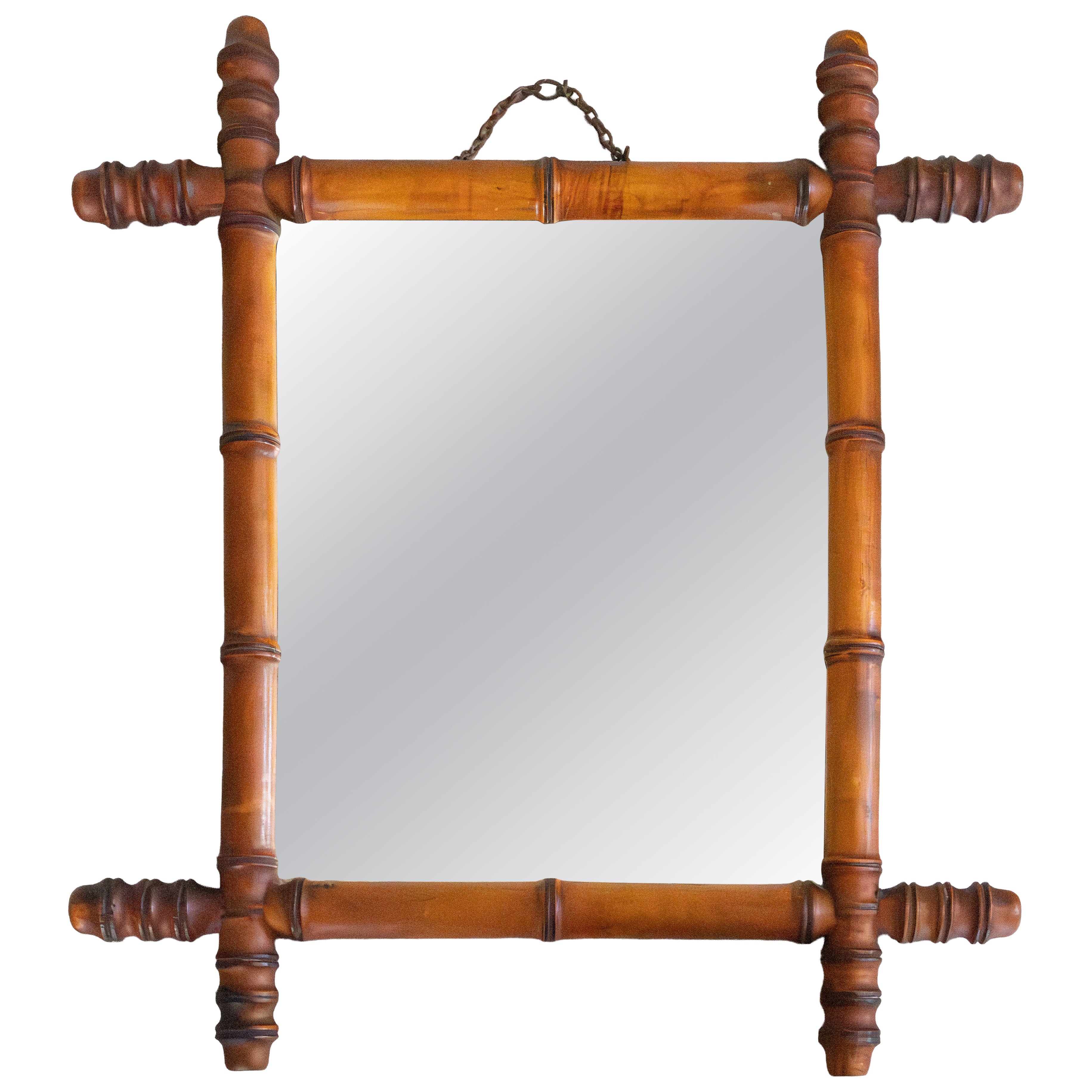 Antique French Faux Bamboo Carved Mirror, circa 1900 in vendita