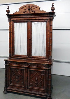 Antique 1890s Era French Faux Bamboo China Cabinet Vitrine