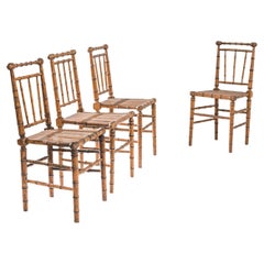 Antique French Faux Bamboo Dining Chairs, Set of Four