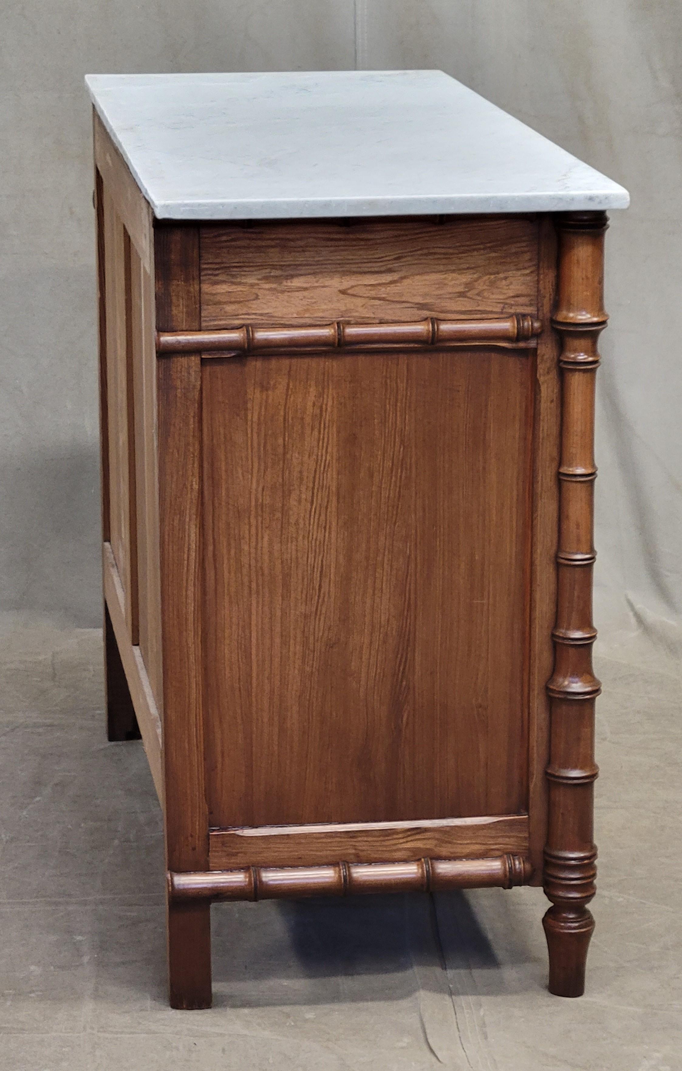 Antique French Faux Bamboo Dresser With Carrera Marble Top and Matching Mirror 4