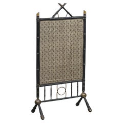 Antique French faux bamboo firescreen with luxurious fabric Antique French faux bamboo firescreen with luxurious fabric