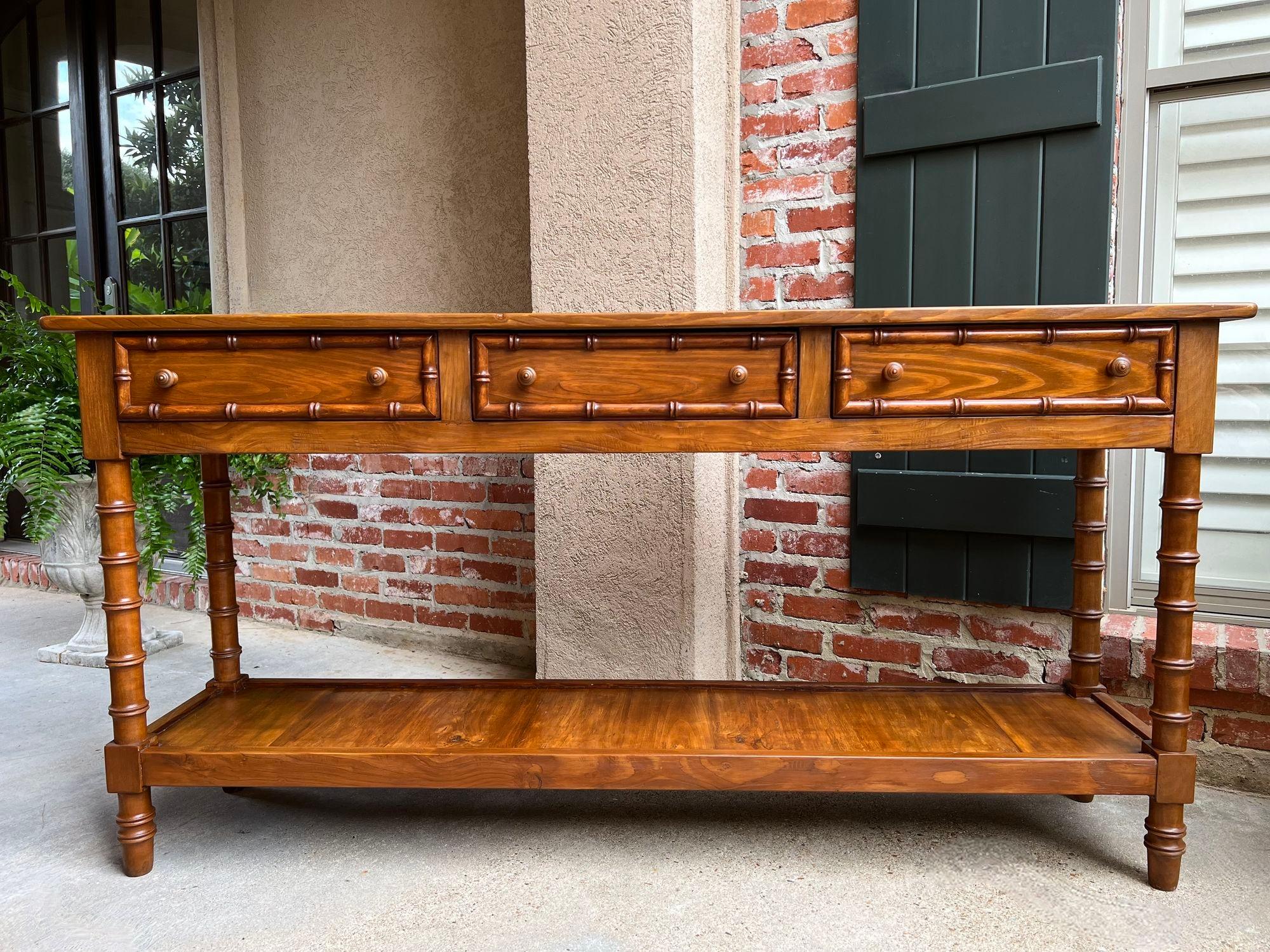 French Provincial Antique French Faux Bamboo Hall Console Table 6 ft Regency Sofa Table