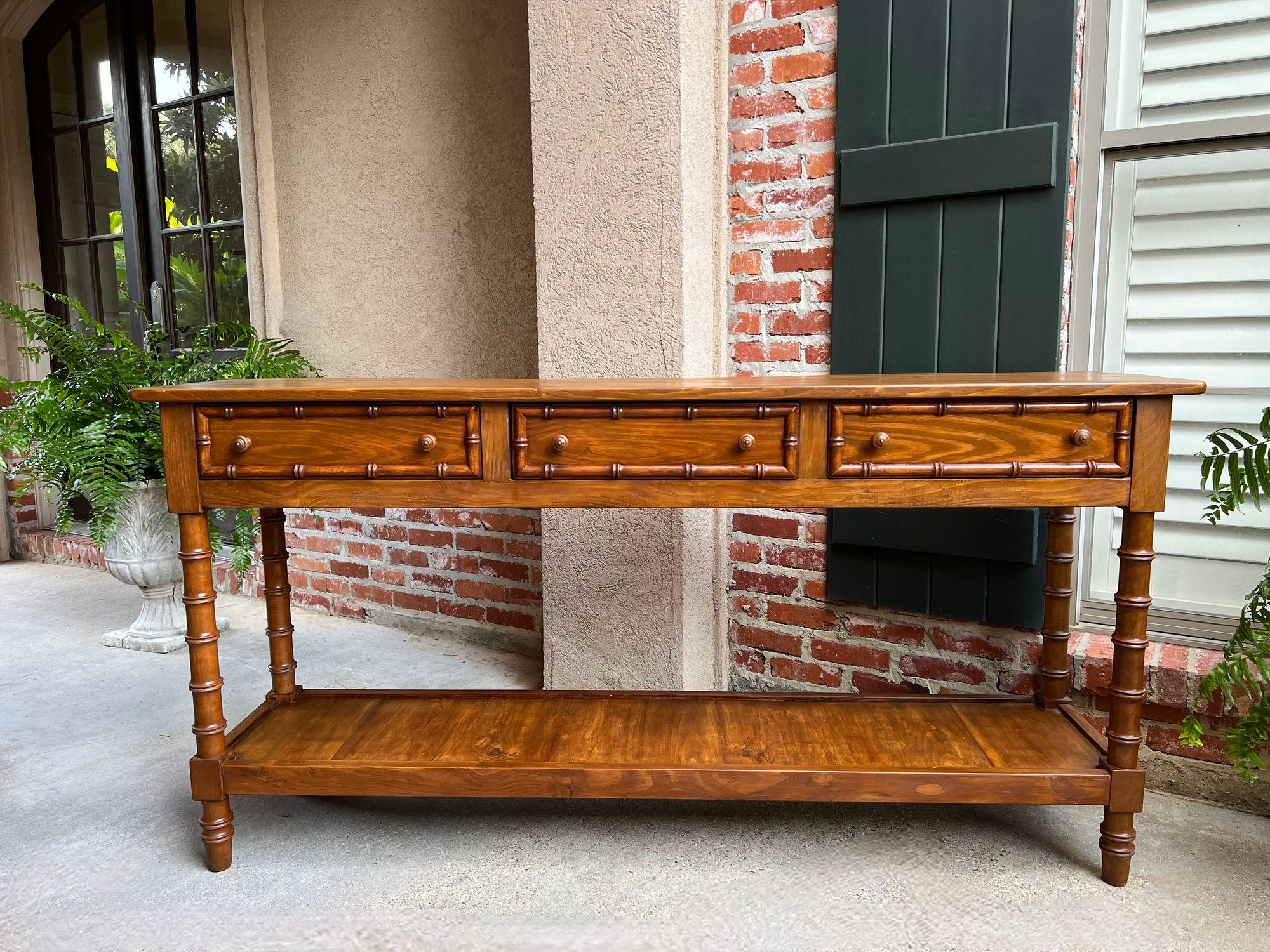 Appliqué Antique French Faux Bamboo Hall Console Table 6 ft Regency Sofa Table
