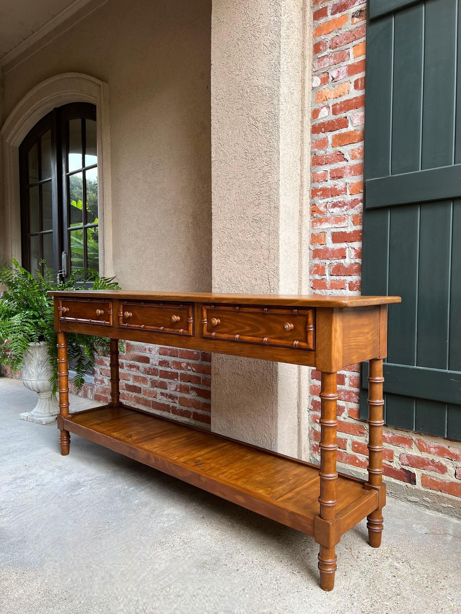 Antique French Faux Bamboo Hall Console Table 6 ft Regency Sofa Table In Good Condition In Shreveport, LA
