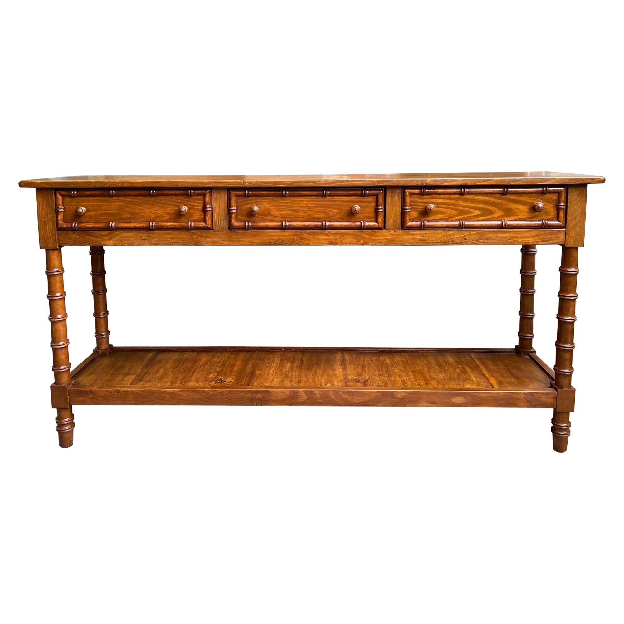 Antique French Faux Bamboo Hall Console Table 6 ft Regency Sofa Table