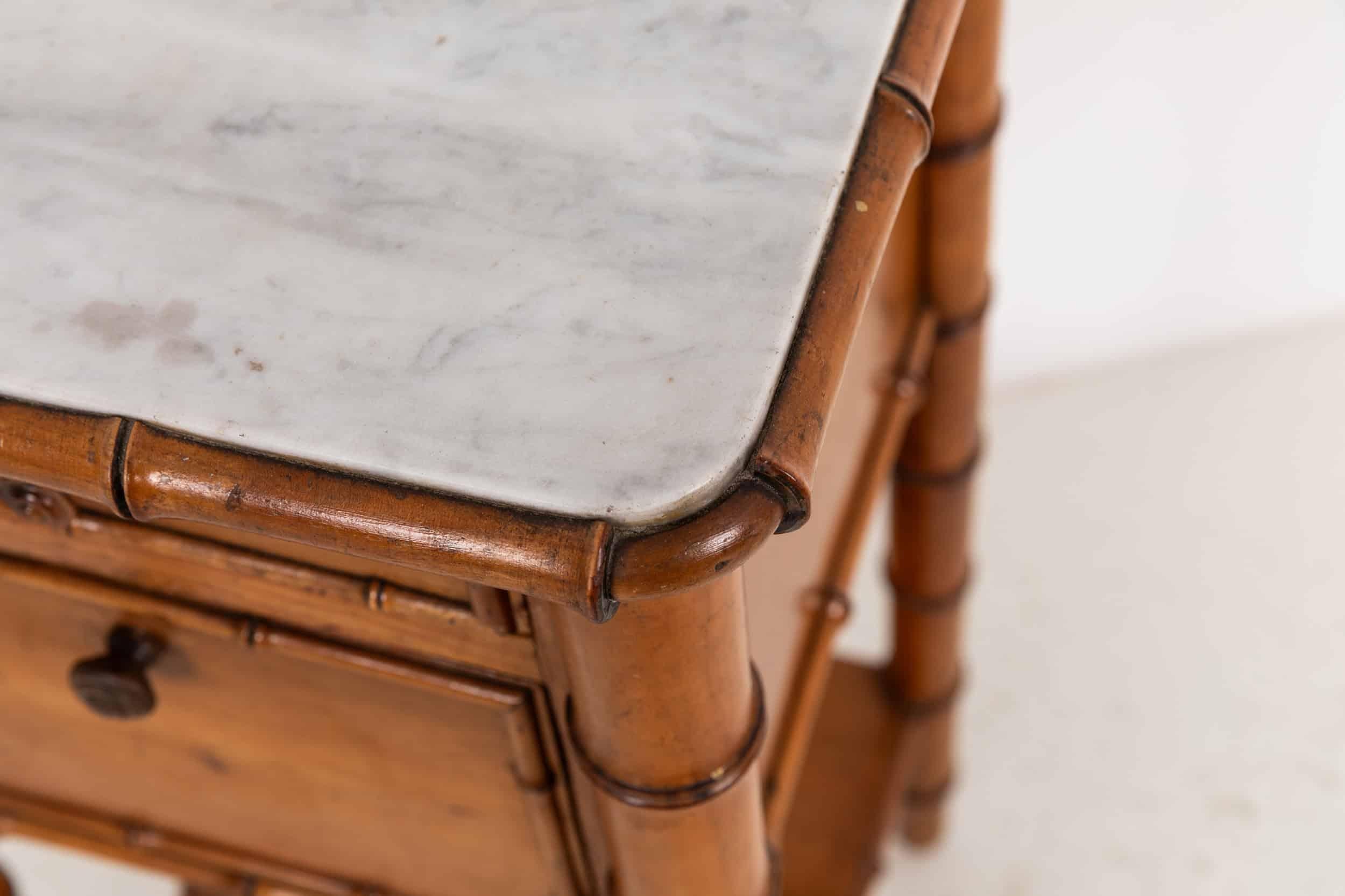 Antique French Faux Bamboo & Marble Side Table, C.I.C. in vendita 4
