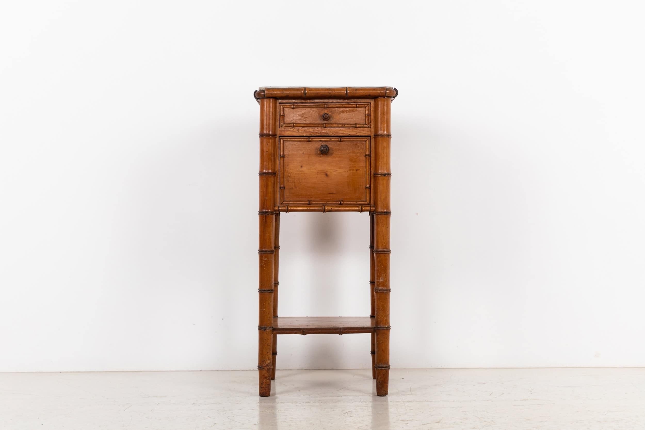 Arts and Crafts Antique French Faux Bamboo & Marble Side Table, C.I.C. in vendita