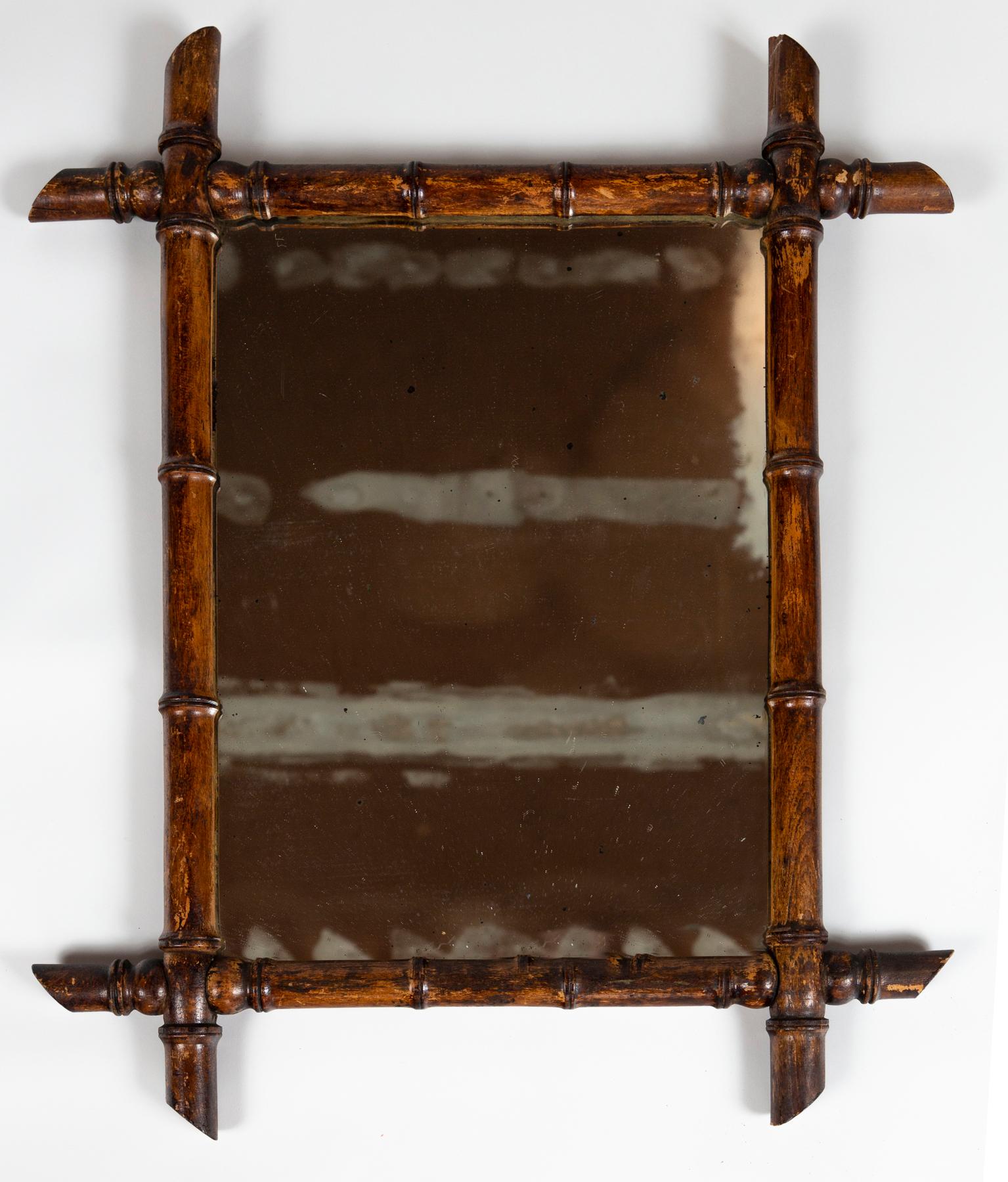 Art Nouveau Antique French Faux Bamboo Mirror, circa 1910 For Sale