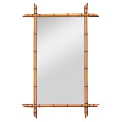 Antique French Faux Bamboo Mirror mit geschnitzten Details, um 1900