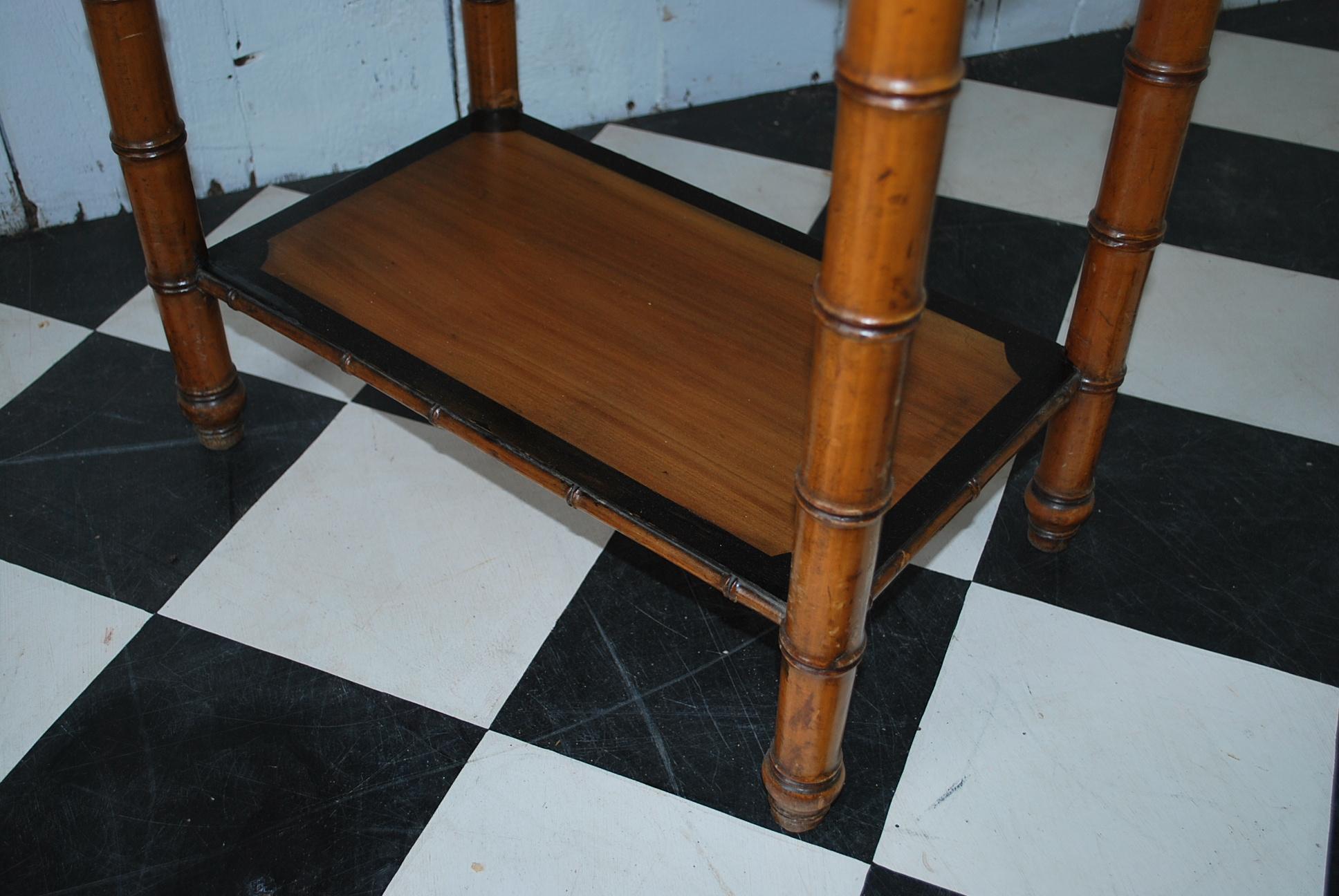 Antique French Faux Bamboo satin birch Side Table / pembroke work table For Sale 4