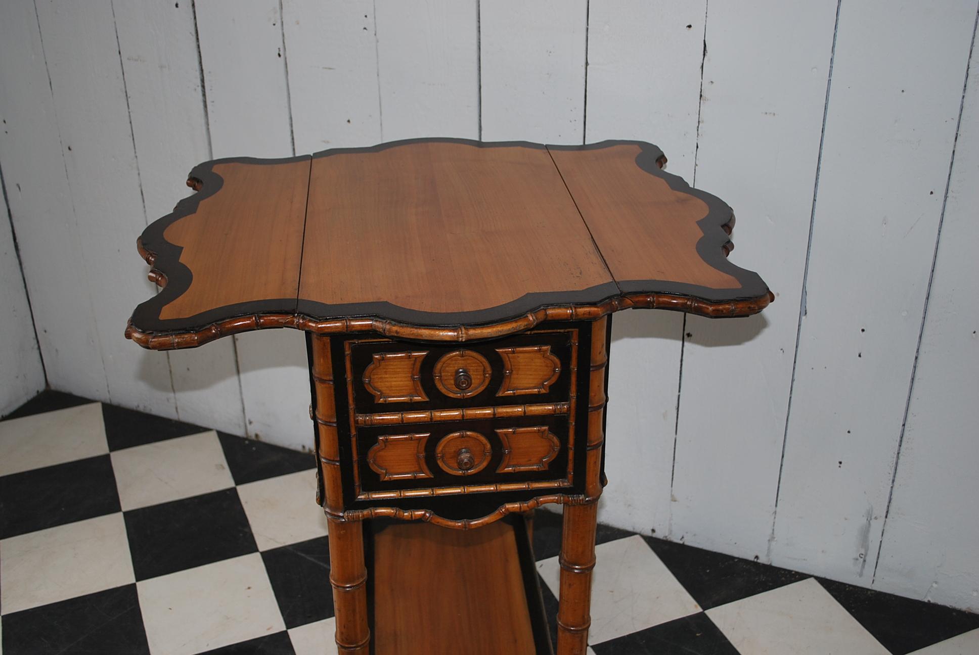 Antique French Faux Bamboo satin birch Side Table / pembroke work table For Sale 2