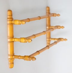 Antique French Faux Bamboo Triple Towel Holder Wall Rack, circa 1920