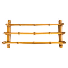 Antique French Faux Bamboo Triple Towel Holder Wall Rack, circa 1920