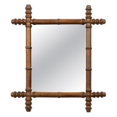 Antique French Faux Bamboo Turned Walnut Wall Mirror, CIRCA 1900