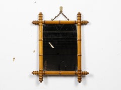 Antique French Faux Bamboo Turned Wood Wall Mirror, circa 1900