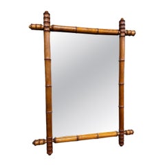 Antique French Faux Bamboo Wall Mirror, hand-sculpted wood frame