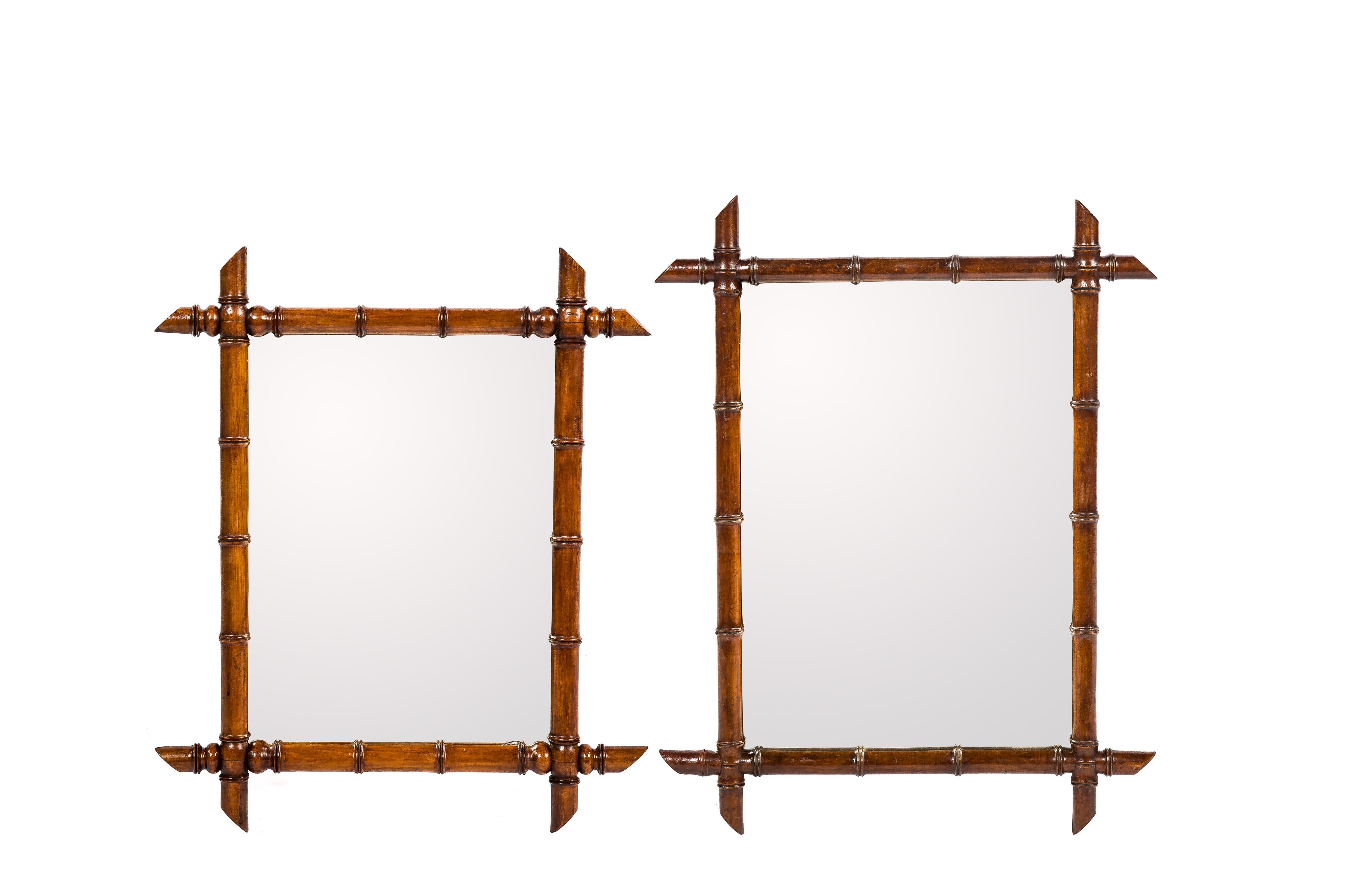 20th Century Antique French Faux Bamboo Wall Mirror in Beechwood with Original Glass For Sale