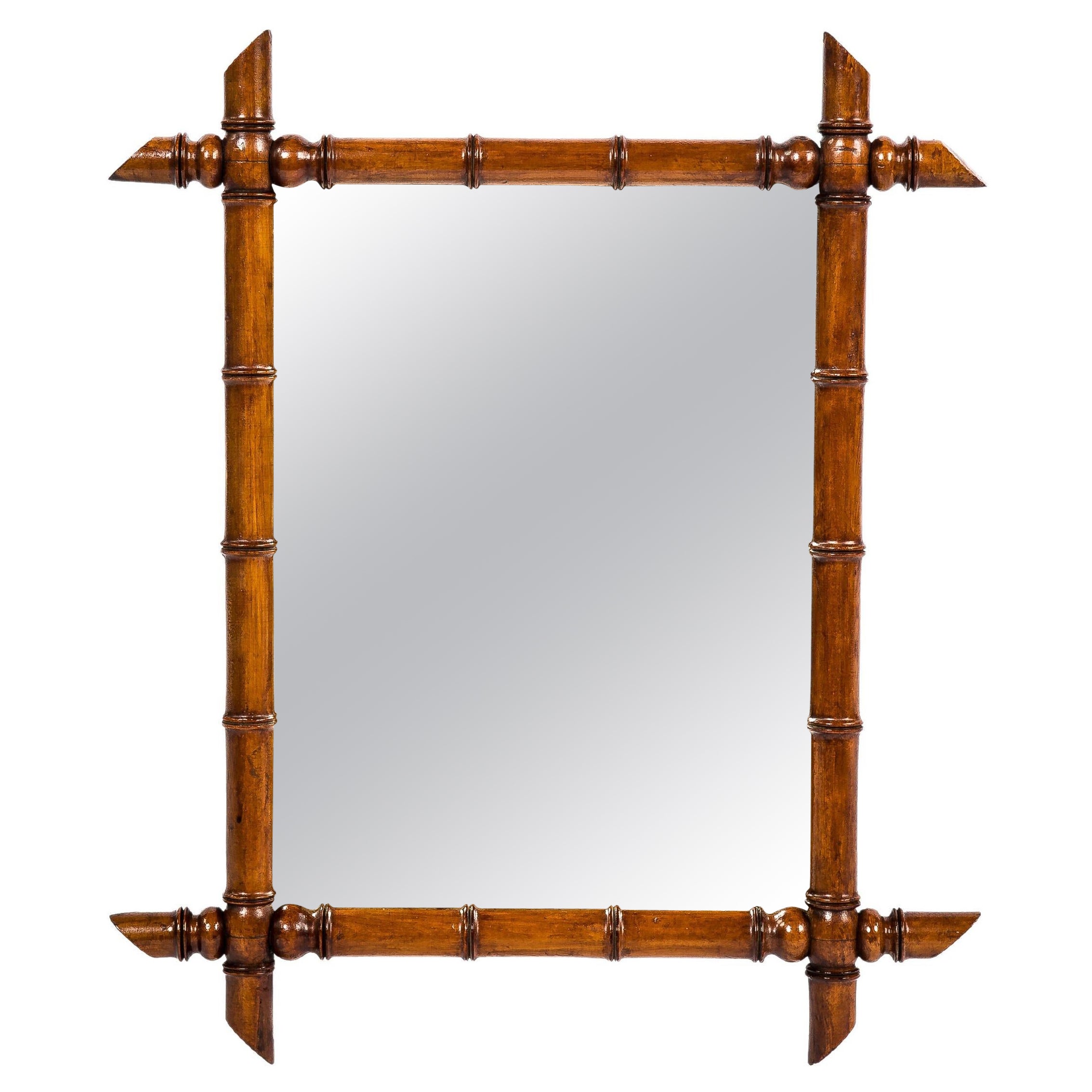 Antique French Faux Bamboo Wall Mirror in legno di faggio con vetro originale