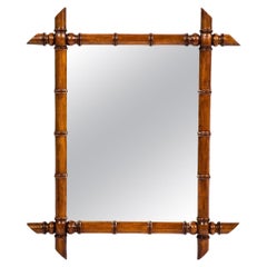 Antique French Faux Bamboo Wall Mirror in legno di faggio con vetro originale