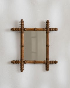 Antique French Faux Bamboo Wall Mirror, Wood and Glass, 1900-1909