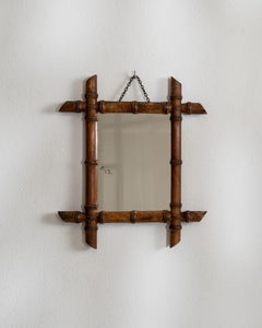 Antique French Faux Bamboo Wall Mirror, Wood and Glass, 1900-1909