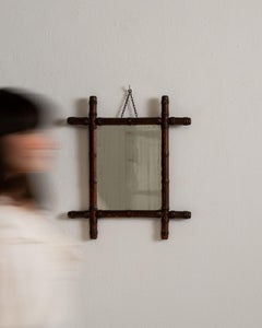 Antique French Faux Bamboo Wall Mirror, Wood and Glass, 1900-1909