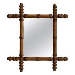Antique French Faux Bamboo Wall Mirror, Wood and Glass, 1900-1909