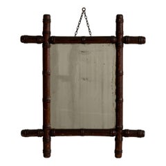 Antique French Faux Bamboo Wall Mirror, Wood and Glass, 1900-1909